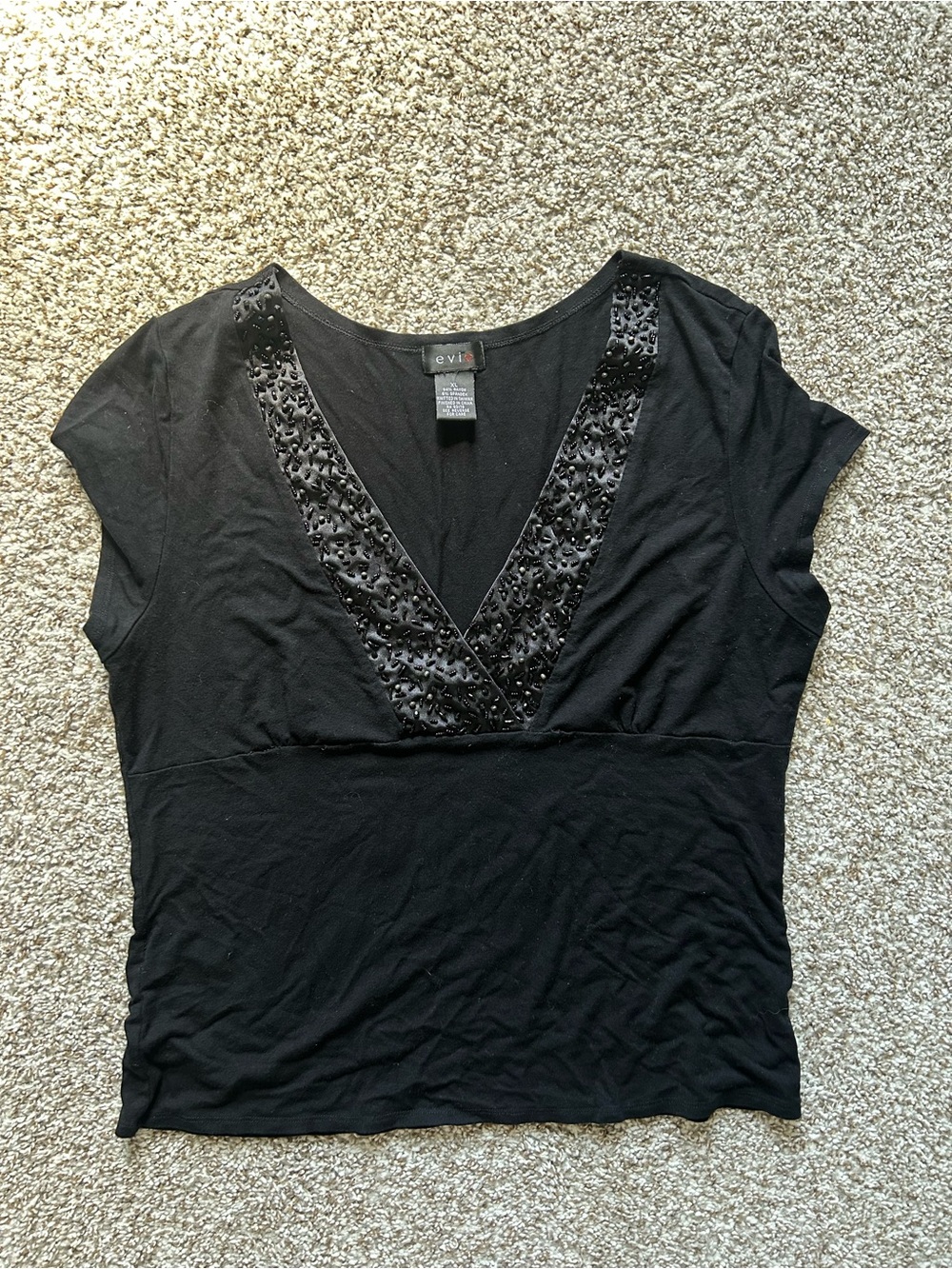 Black Embellished V-Neck Women's Top